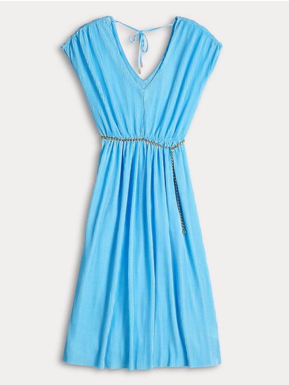 INTEMPO Plisse Midi Dress Accordion Pleated V Neck Blue Size Small - Picture 4 of 10
